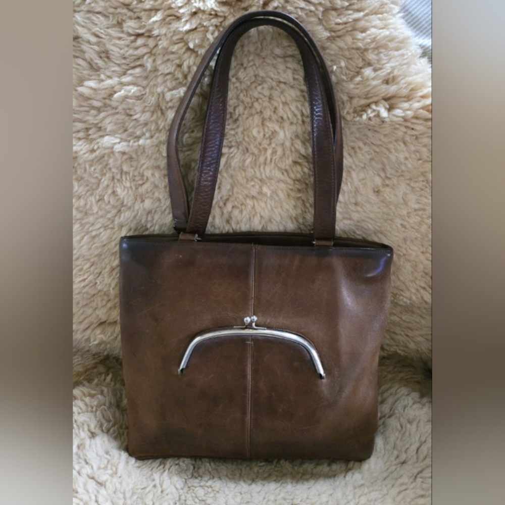 Vintage Coach Slim Tote, Brown, Glue In Registration, With Kisslock, Made In NYC